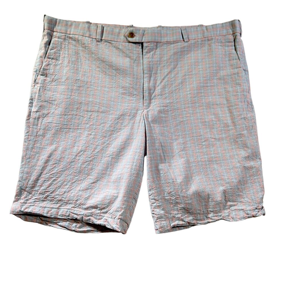 Carnoustie Seer Sucker Shorts Men's 42W Blue Pink Check Pockets Button Flap